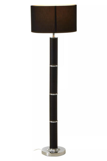 Hanah Black Snake Leather Floor Lamp With Chrome Base & Black Shade