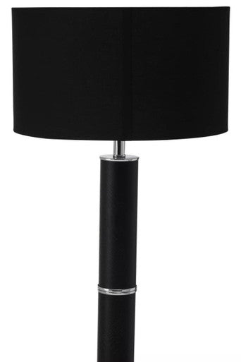 Hanah Black Snake Leather Floor Lamp With Chrome Base & Black Shade