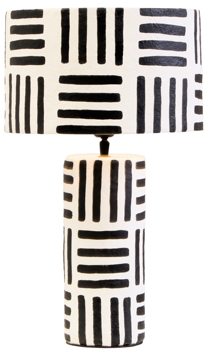 Carta Black & White Papier Mache Table Lamp With Geometric Lines