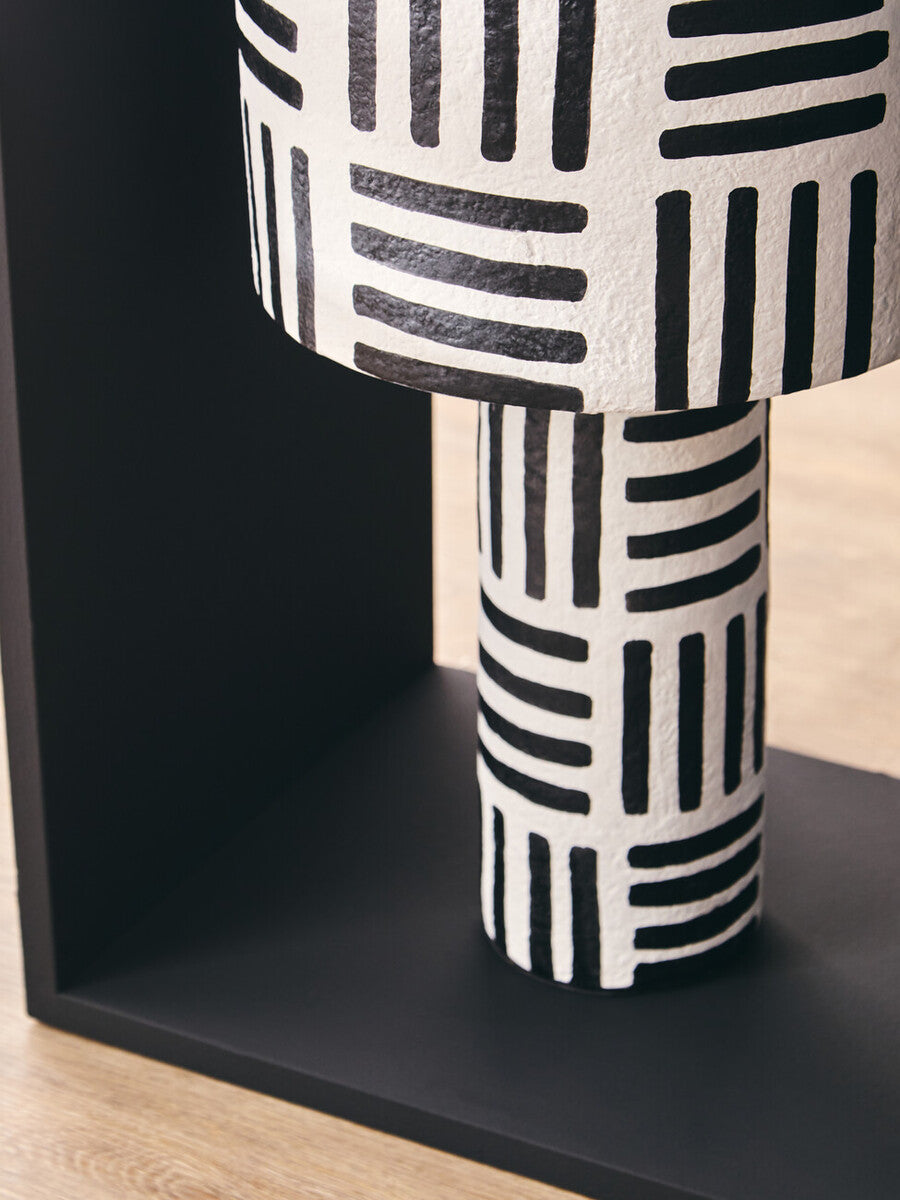Carta Black & White Papier Mache Table Lamp With Geometric Lines
