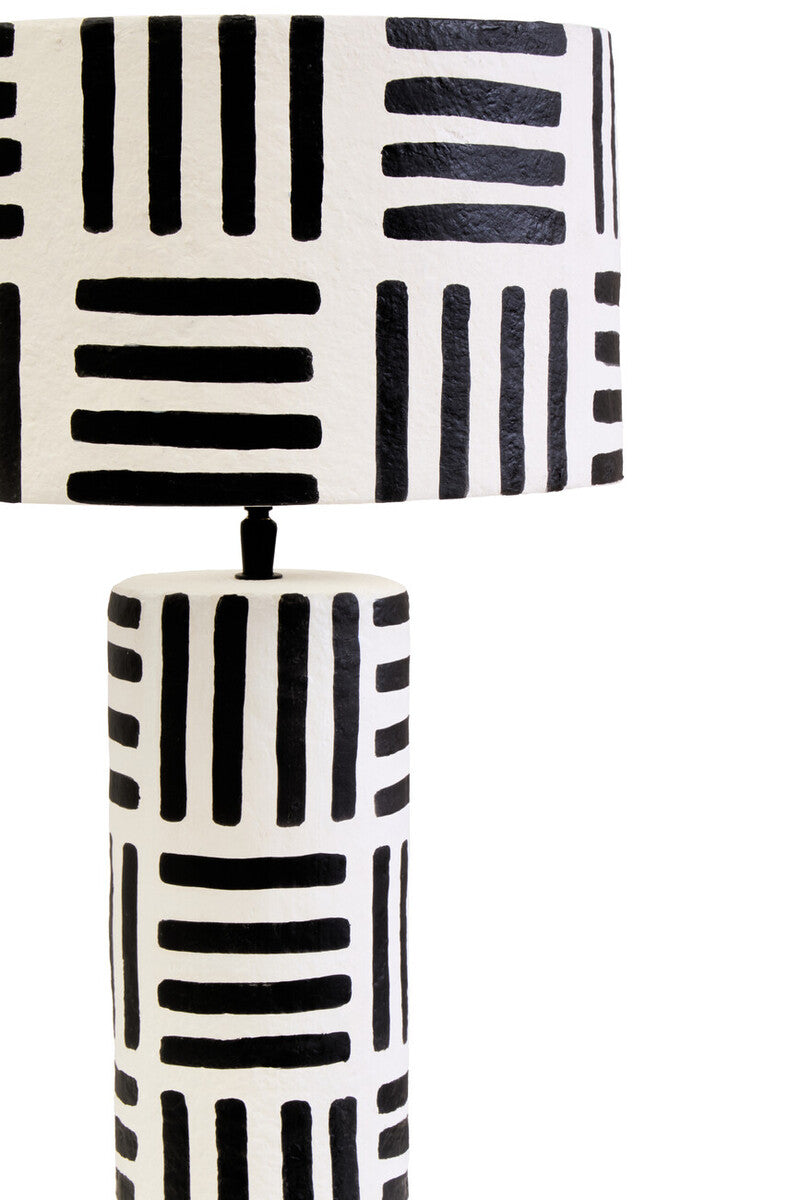 Carta Black & White Papier Mache Table Lamp With Geometric Lines