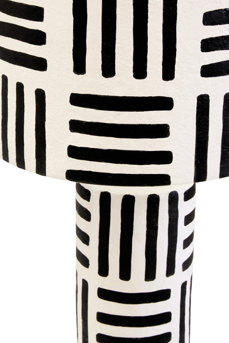 Carta Black & White Papier Mache Table Lamp With Geometric Lines