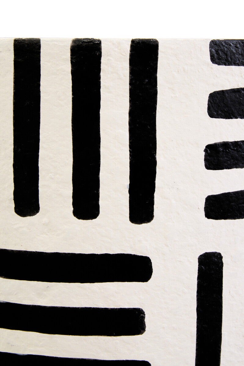 Carta Black & White Papier Mache Table Lamp With Geometric Lines