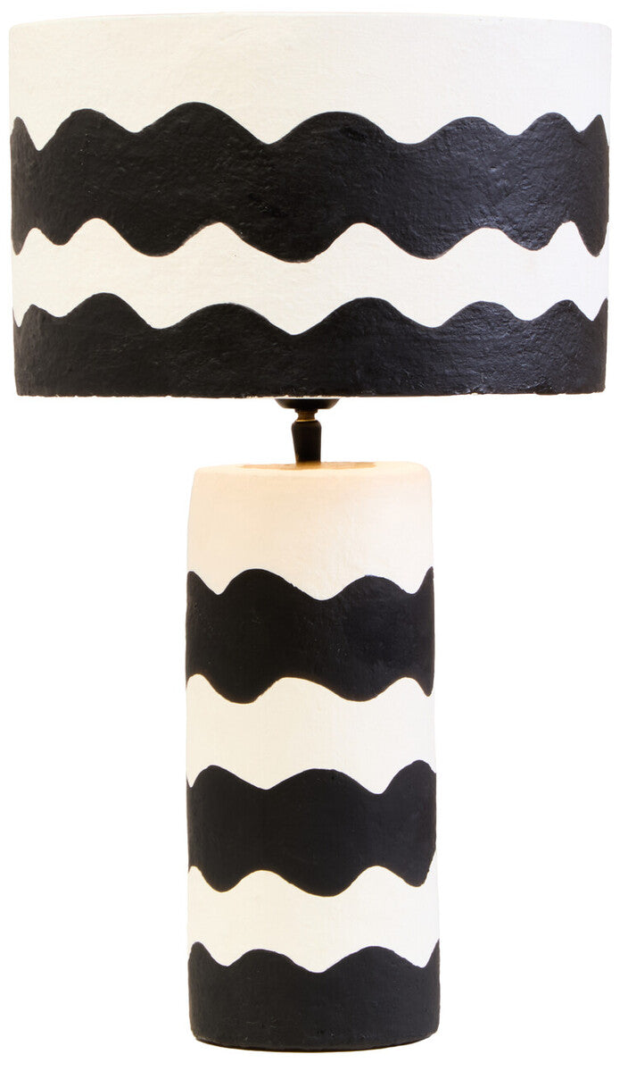 Carta Black & White Curved Stripe Papier Mache Table Lamp