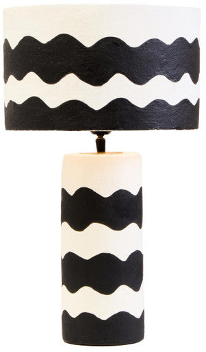 Carta Black & White Curved Stripe Papier Mache Table Lamp