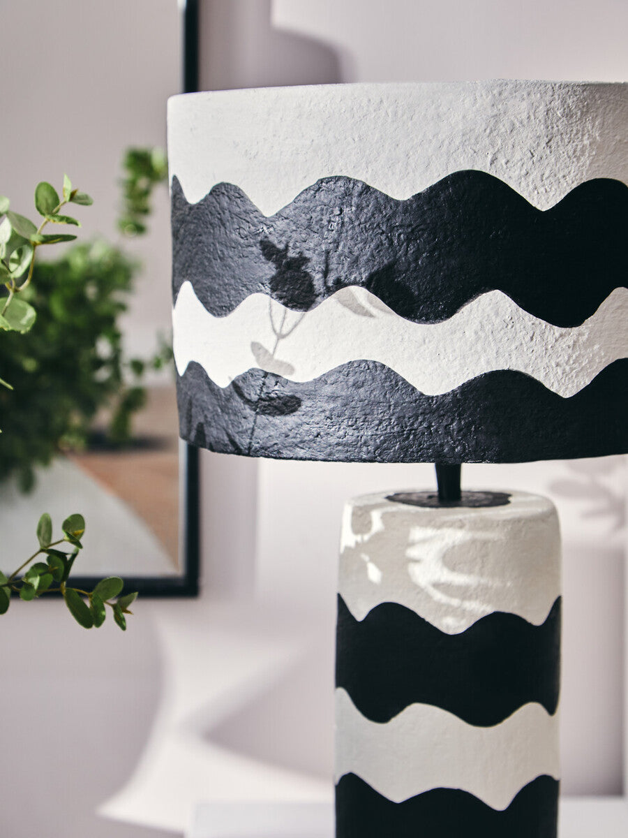 Carta Black & White Curved Stripe Papier Mache Table Lamp