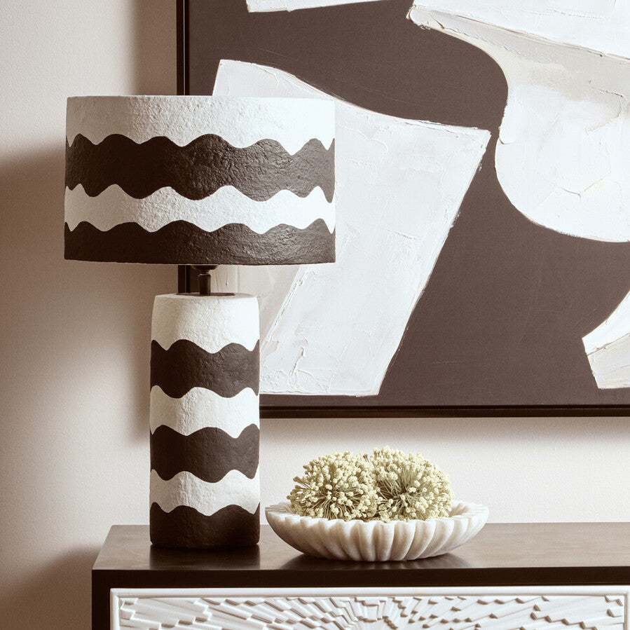Carta Black & White Curved Stripe Papier Mache Table Lamp