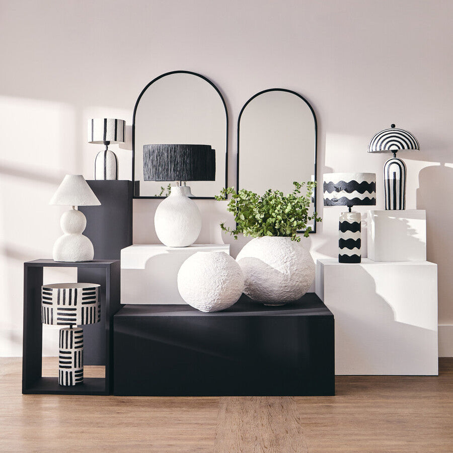 Carta Black & White Curved Stripe Papier Mache Table Lamp