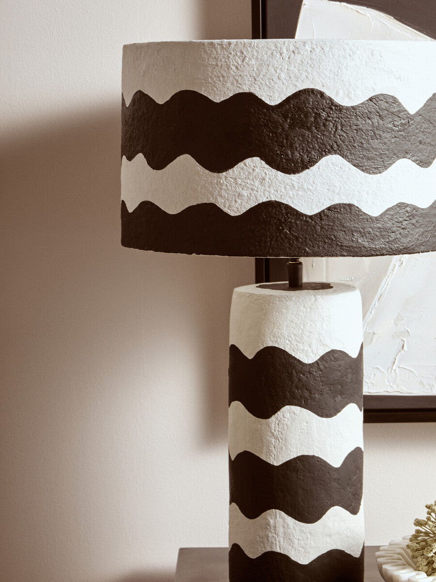 Carta Black & White Curved Stripe Papier Mache Table Lamp