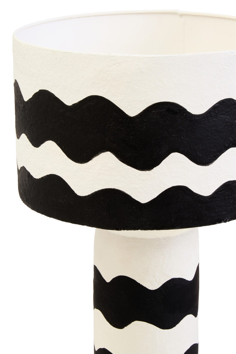 Carta Black & White Curved Stripe Papier Mache Table Lamp