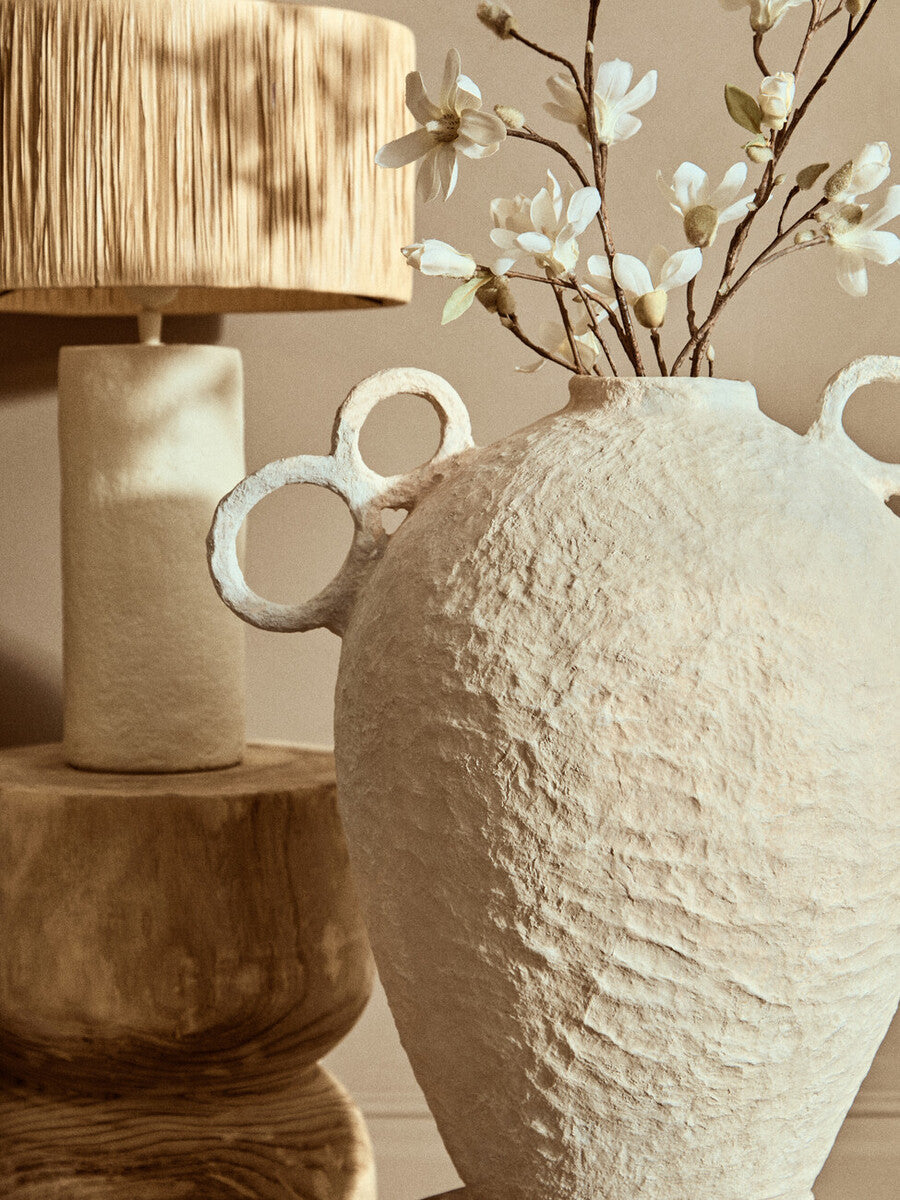 Carta Natural Papier Mache Table Lamp With Natural Raffia Shade