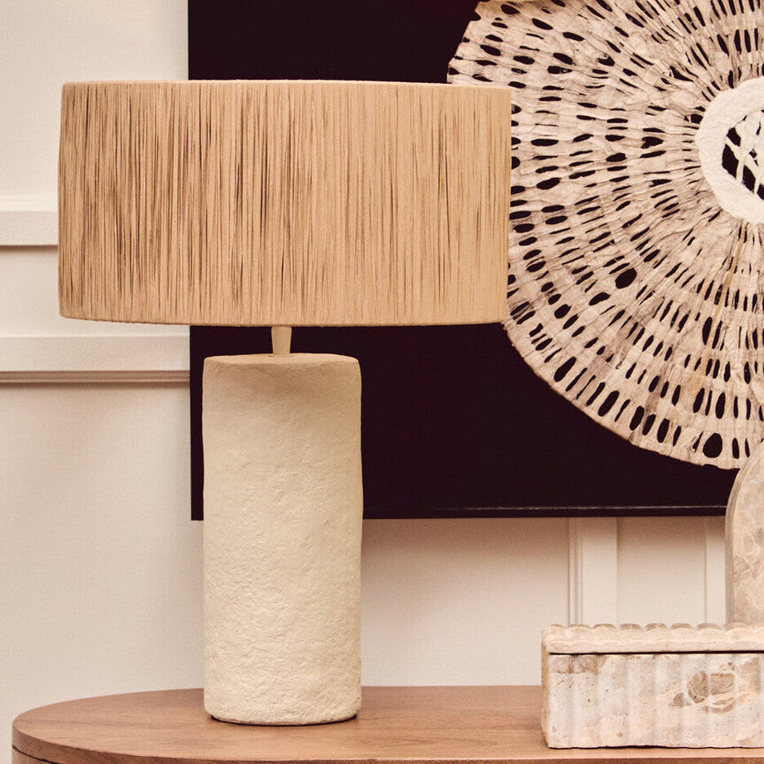 Carta Natural Papier Mache Table Lamp With Natural Raffia Shade