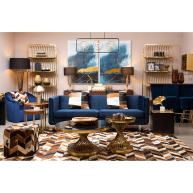 Bosie Safira Large Brown Hair On Leather Chevron Patchwork Rug