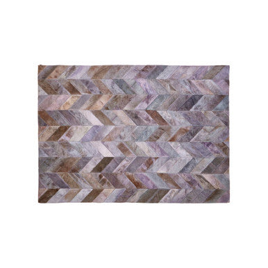 Bosie Safira Small Grey Hair On Leather Chevron Patchwork Rug