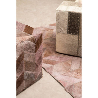 Bosie Safira Small Grey Hair On Leather Chevron Patchwork Rug