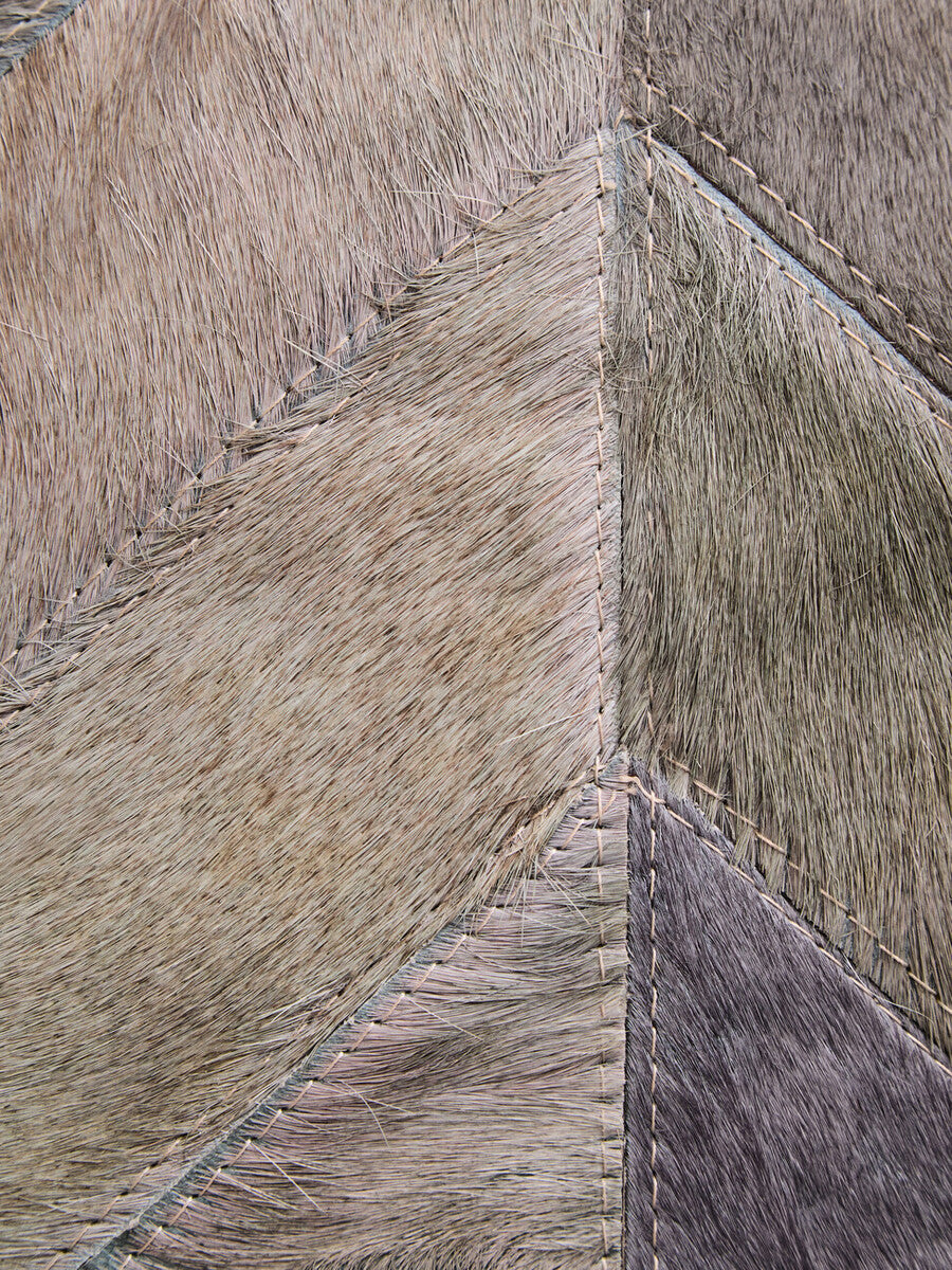 Bosie Safira Small Grey Hair On Leather Chevron Patchwork Rug