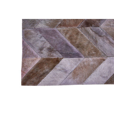Bosie Safira Small Grey Hair On Leather Chevron Patchwork Rug