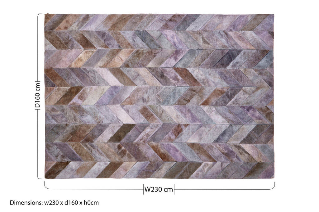 Bosie Safira Large Grey Hair On Leather Chevron Patchwork Rug
