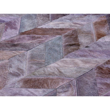 Bosie Safira Large Grey Hair On Leather Chevron Patchwork Rug