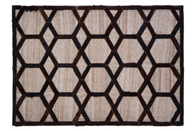 Bosie Safira Large Grey Rug With Black Hair On Leather