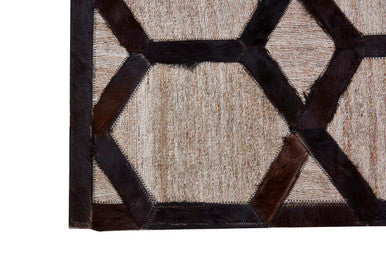 Bosie Safira Large Grey Rug With Black Hair On Leather