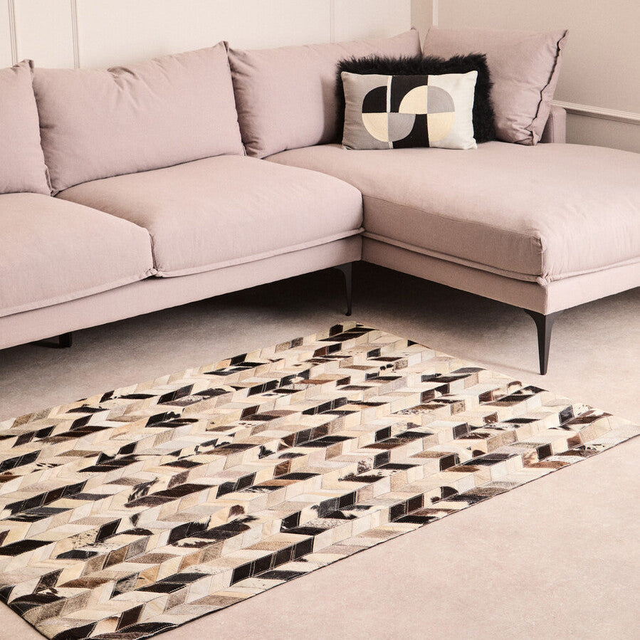 Bosie Safira Small Hair On Leather Chevron Patchwork Rug