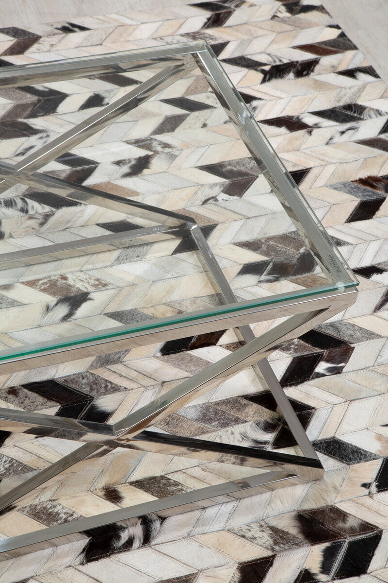 Bosie Safira Large Hair On Leather Chevron Patchwork Rug