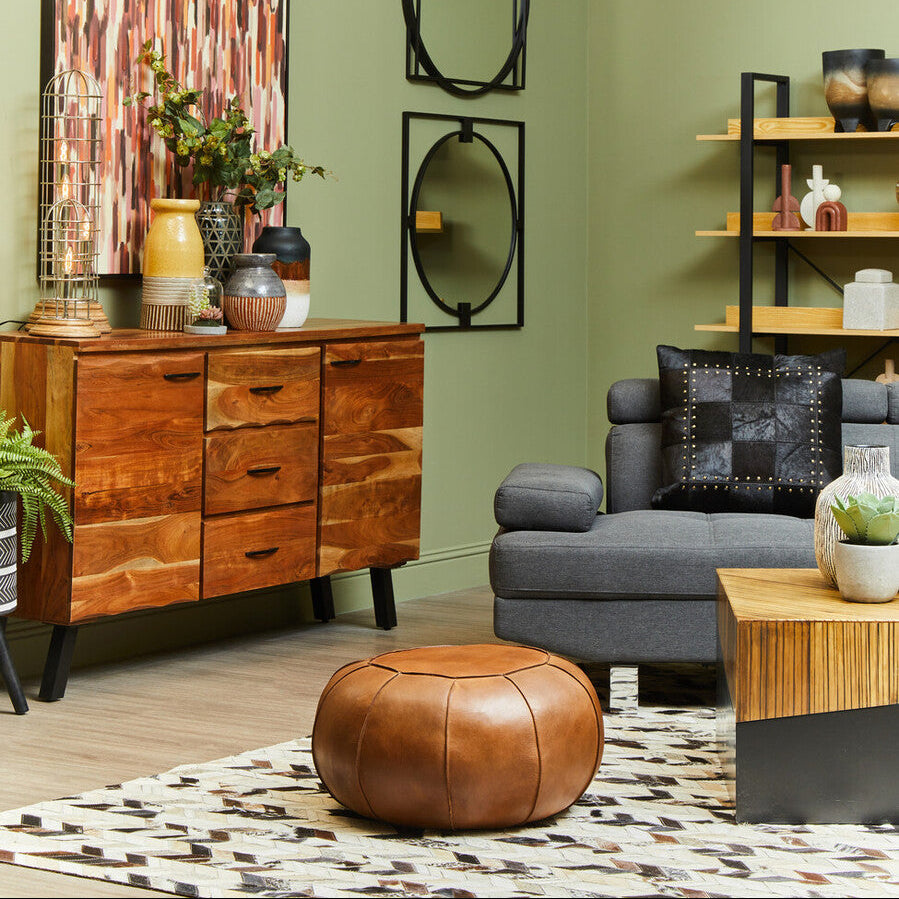 Bosie Safira Large Hair On Leather Chevron Patchwork Rug