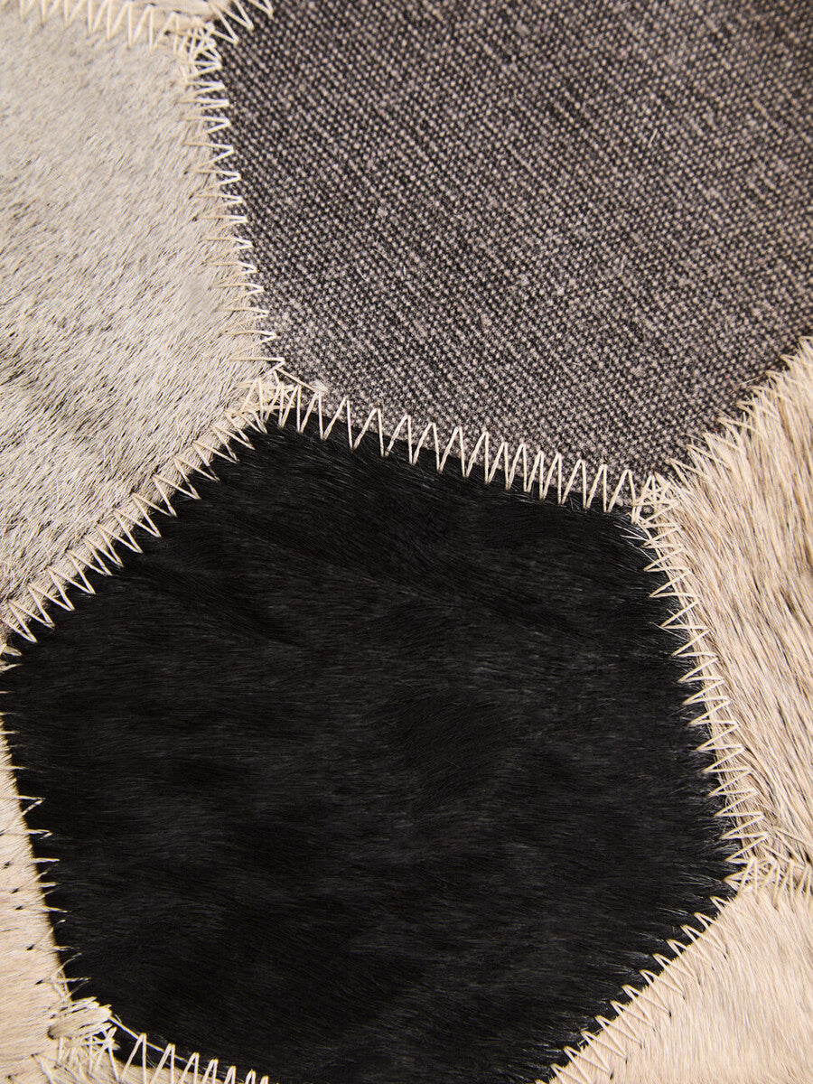 Bosie Safira Large Hair On Leather Hexagon Patchwork Rug