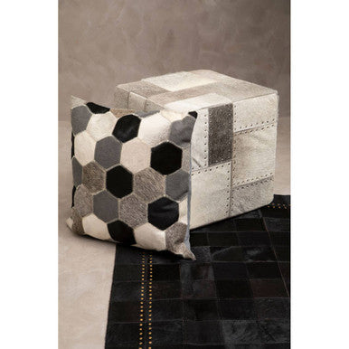 Bosie Safira Small Black Hair On Leather Patchwork Rug With Gold Studs