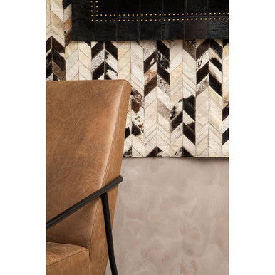 Bosie Safira Small Black Hair On Leather Patchwork Rug With Gold Studs
