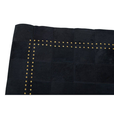 Bosie Safira Small Black Hair On Leather Patchwork Rug With Gold Studs
