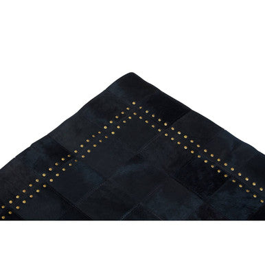 Bosie Safira Small Black Hair On Leather Patchwork Rug With Gold Studs