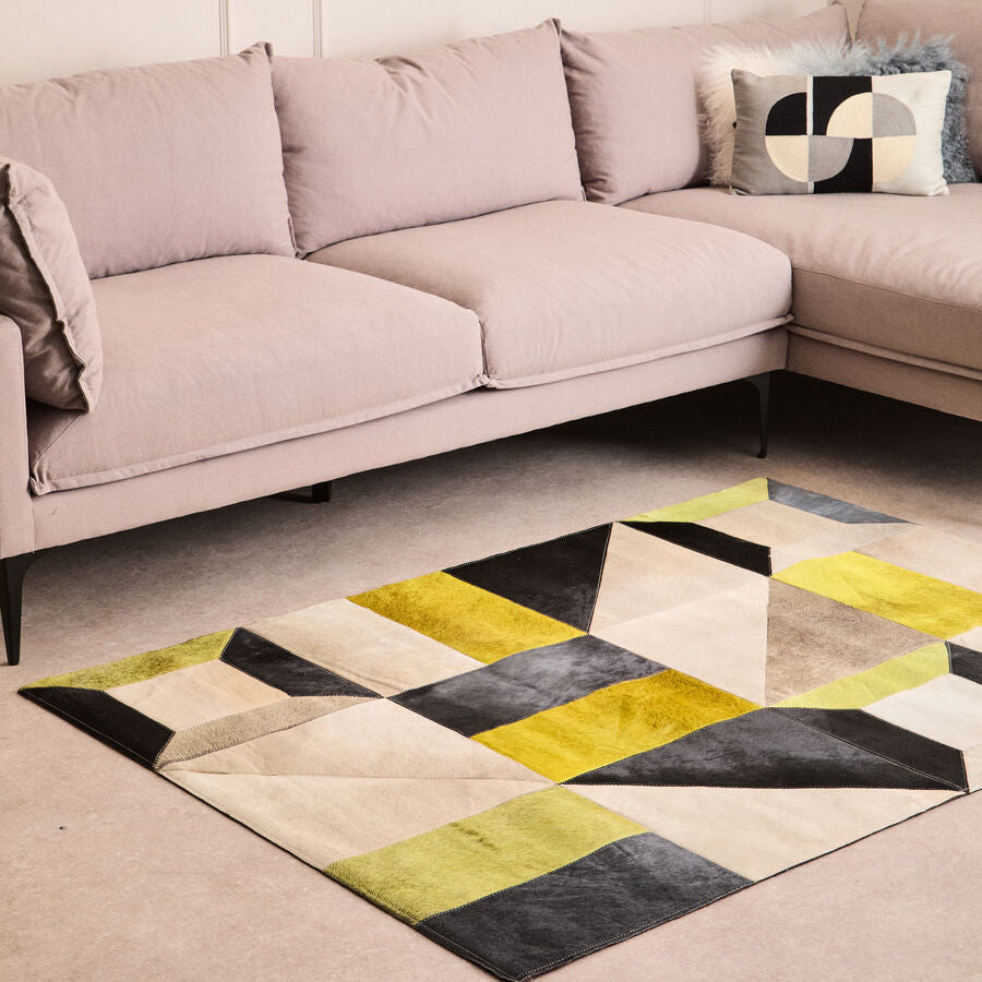 Bosie Safira Small Abstract Hair On Leather Patchwork Rug