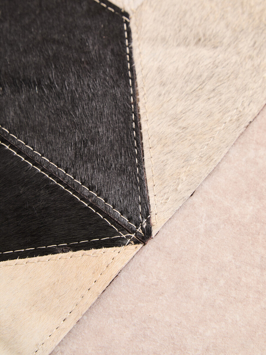 Bosie Safira Small Abstract Hair On Leather Patchwork Rug