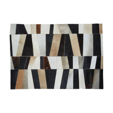 Bosie Safira Small Geometric Striped Hair On Leather Patchwork Rug
