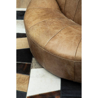Bosie Safira Small Geometric Striped Hair On Leather Patchwork Rug