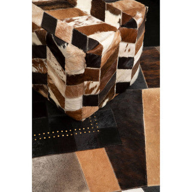 Bosie Safira Small Geometric Striped Hair On Leather Patchwork Rug