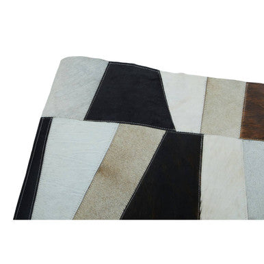 Bosie Safira Small Geometric Striped Hair On Leather Patchwork Rug