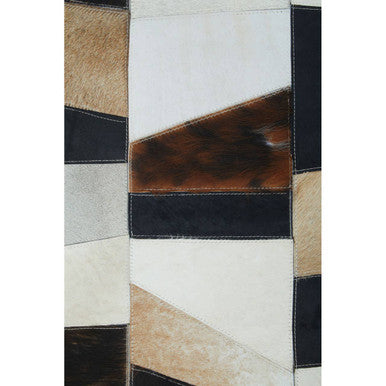 Bosie Safira Small Geometric Striped Hair On Leather Patchwork Rug