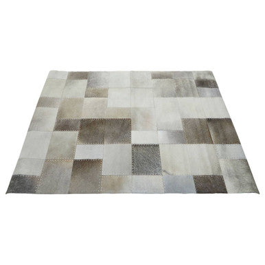 Bosie Safira Large Grey Hair On Leather Patchwork Rug