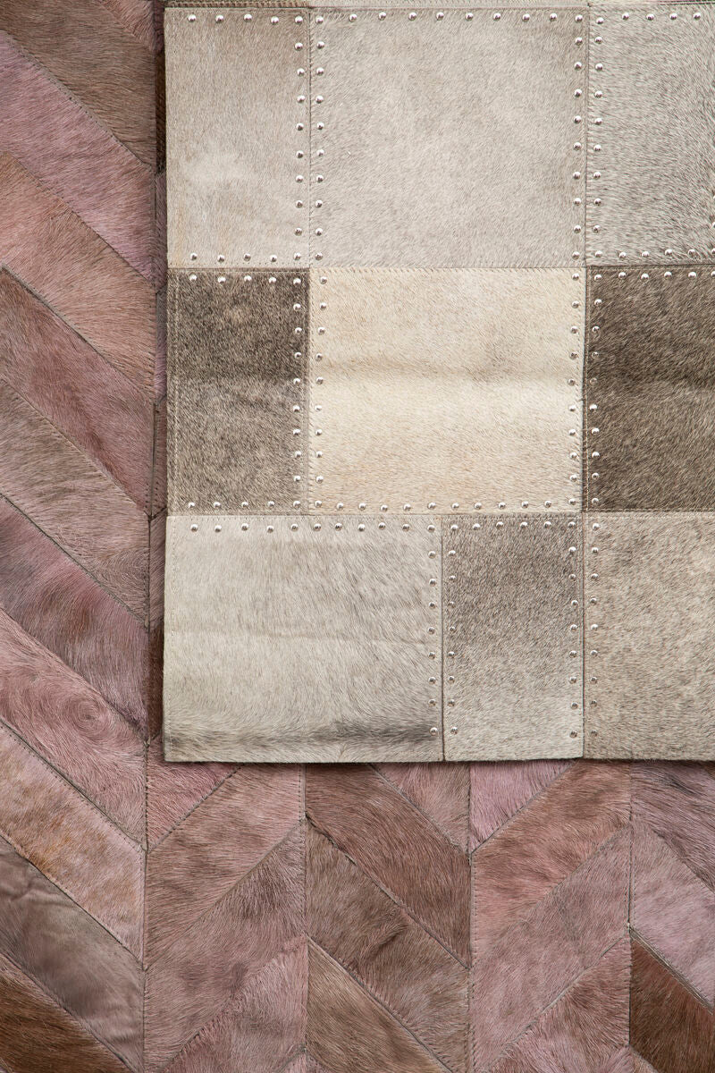 Bosie Safira Large Grey Hair On Leather Patchwork Rug