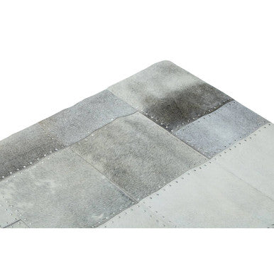Bosie Safira Large Grey Hair On Leather Patchwork Rug