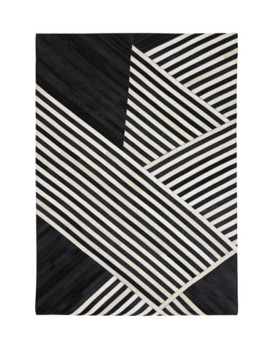 Bosie Safira Small Black & White Hair On Leather Rug