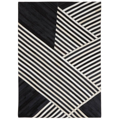 Bosie Safira Large Black & White Hair On Leather Rug