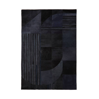 Bosie Safira Small Black & Grey Deco Hair On Leather Rug