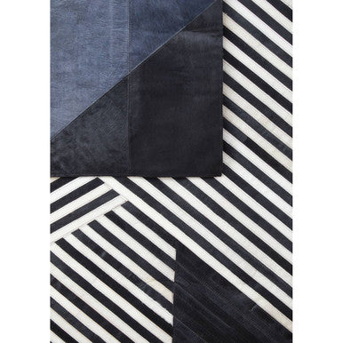 Bosie Safira Small Black & Grey Deco Hair On Leather Rug