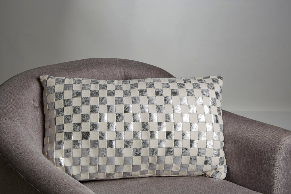 Bosie Kensington Townhouse Rectangular Ivory & Silver Check Cushion
