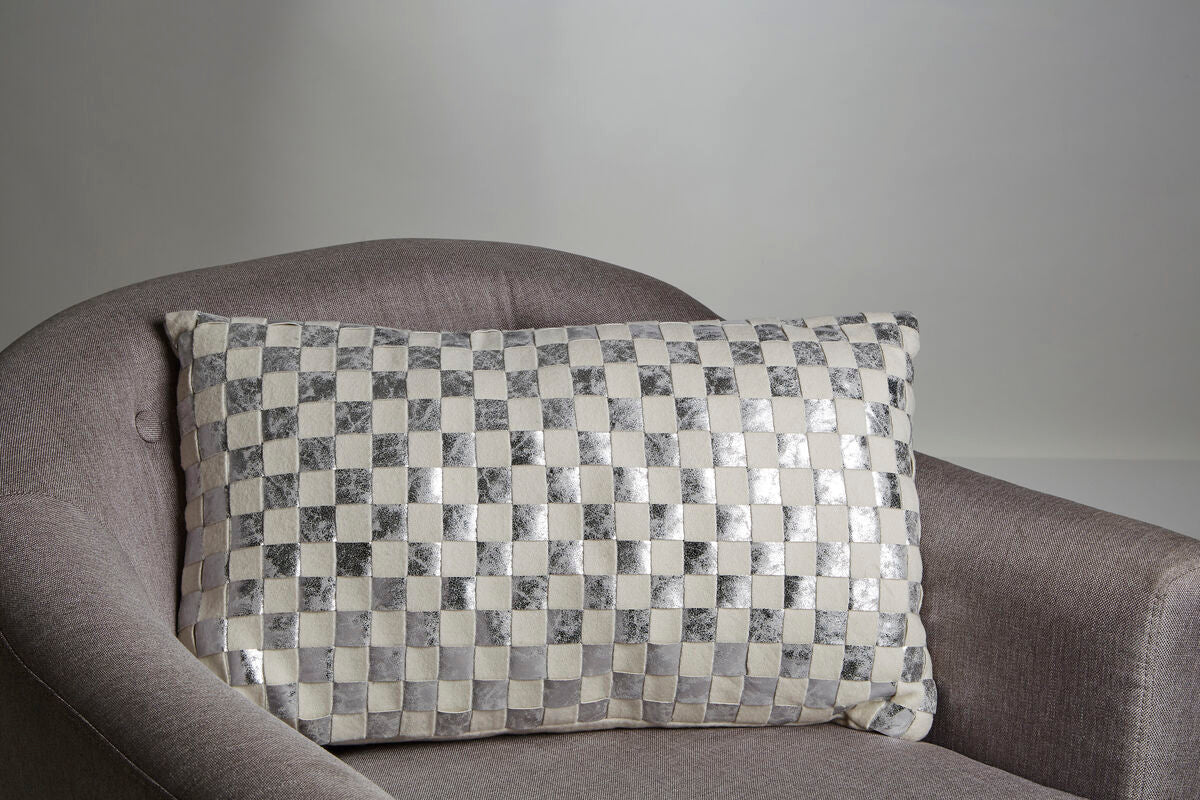 Bosie Kensington Townhouse Rectangular Ivory & Silver Check Cushion