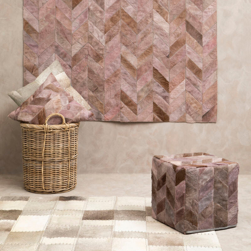 Bosie Safira Grey Chevron Hair On Leather Patchwork Cushion